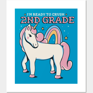 Ready to Crush 2nd Grade Cute Unicorn Back to School Second Grade Posters and Art